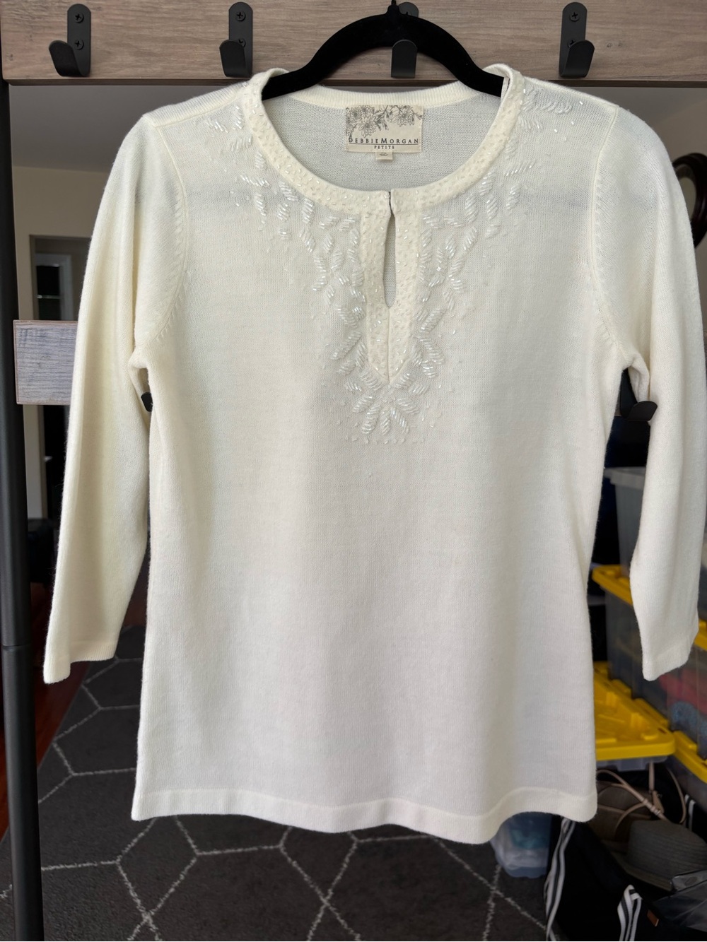Debbie Morgan Petite Ivory Beaded Collar Cardigan